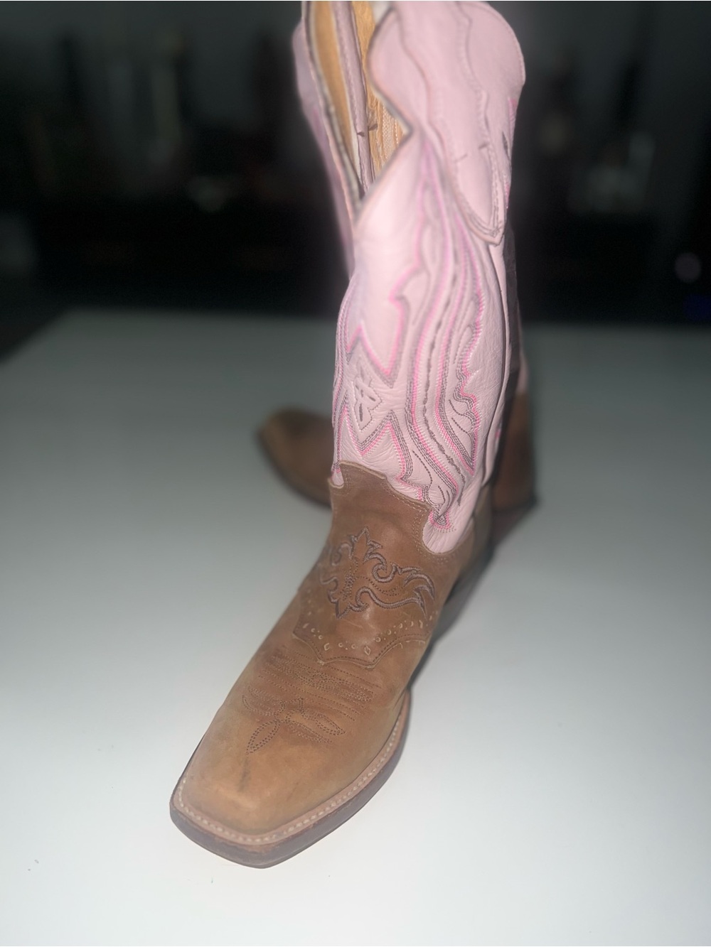 Justin Boots Pink & Brown Leather Western Ankle Booties - Picture 3 of 3